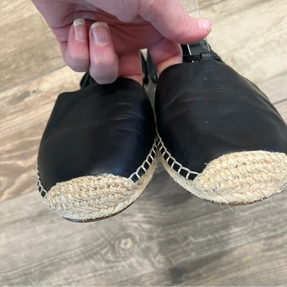 EILEEN FISHER Black Lee d'Orsay Flat Leather Espadrille Sandal 9.5M